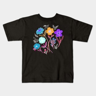 A BUNCH OF BEAUTIFUL COLORFUL FLOWERS _ WHITE DOODLES BY WATERCOLORS Kids T-Shirt